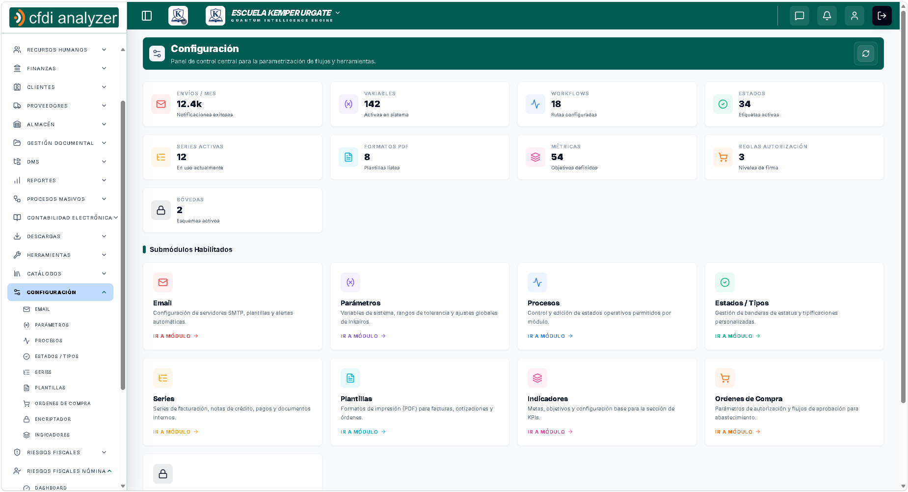 Pantalla de Interfaz del Módulo Configuración
